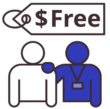 A person supporting someone. Above is a tag that says ‘free’.