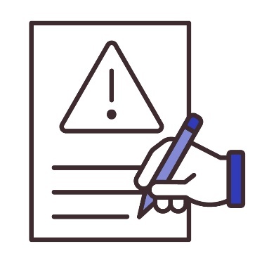 Someone writing on a document showing a problem icon.