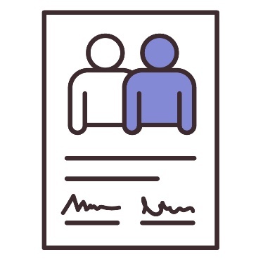 A document with a photo of 2 people on it. They have both signed the document.