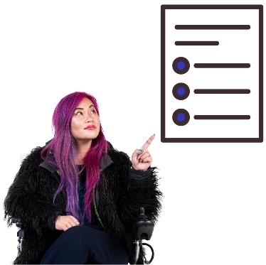 A person pointing at a document showing a bullet list.
