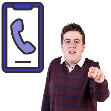 A phone and a person next to it pointing at 'you'.