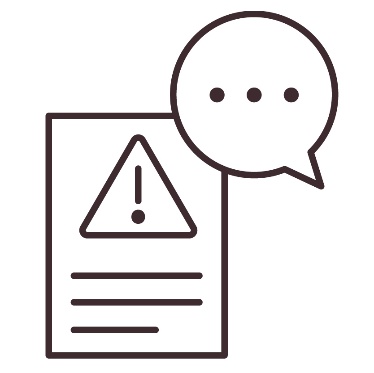 A document showing a problem icon. Above is a speech bubble.